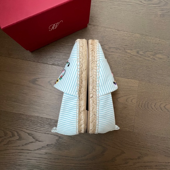 ROGER VIVIER Blooming Rv Embroidered Striped Canvas Espadrilles Blue Size 7 - Picture 11 of 12